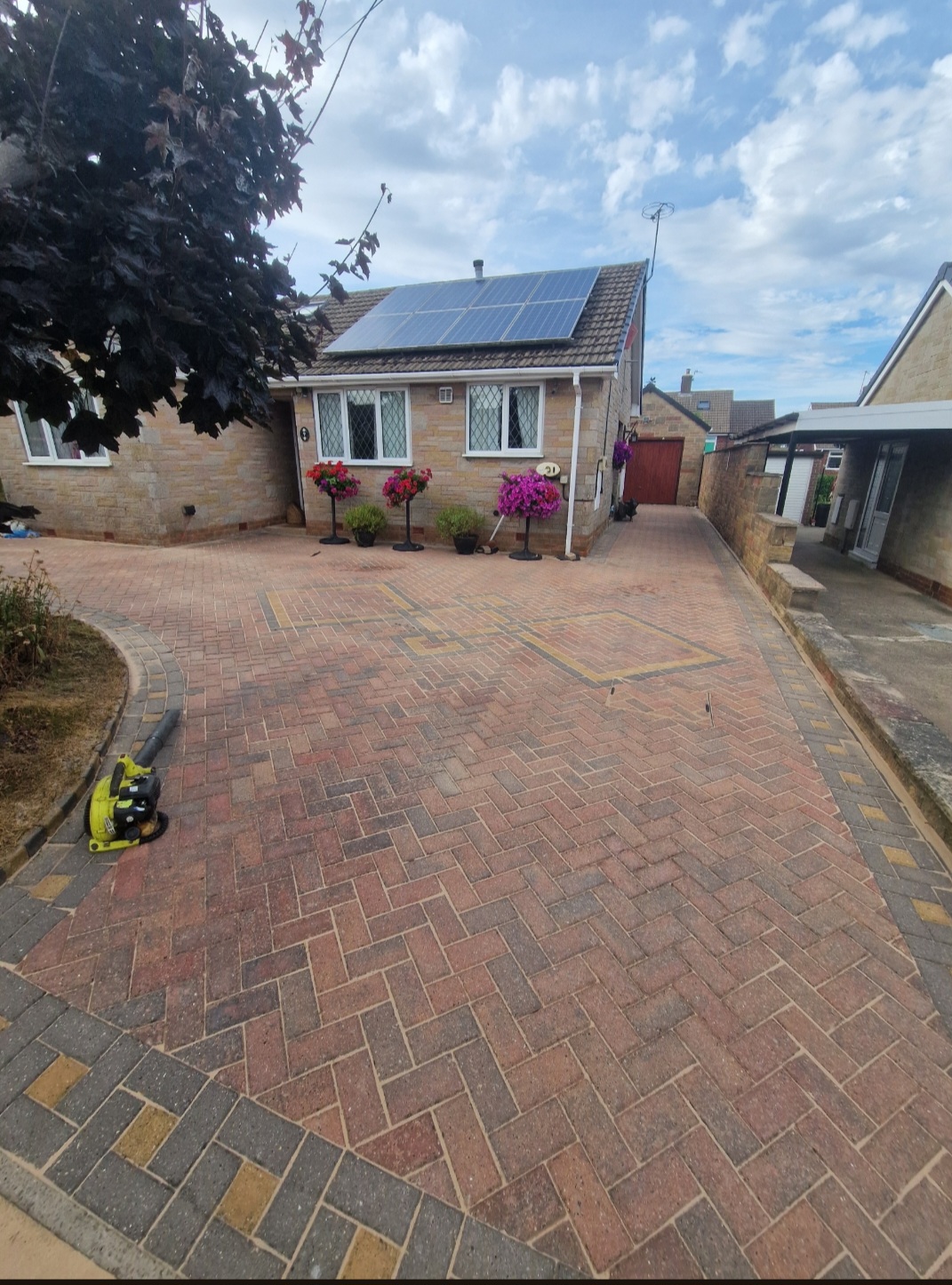 Driveway cleaned to remove dirt and green growth